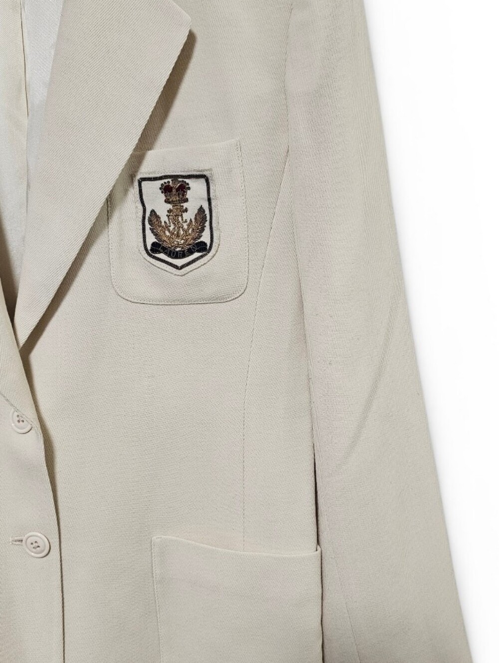 Lauren Ralph Lauren Vintage Worsted Wool Women's  Cream Crested Blazer Size 12 - Picture 3 of 9
